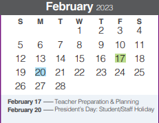 District School Academic Calendar for Smithson Valley Middle for February 2023