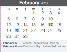 District School Academic Calendar for Bill Brown Elementary School for February 2023