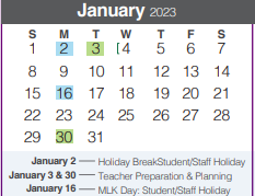 District School Academic Calendar for Arlon R Seay Intermediate for January 2023