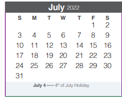 District School Academic Calendar for Memorial High School for July 2022