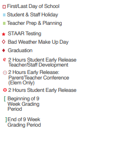 District School Academic Calendar Legend for Spring Branch Middle