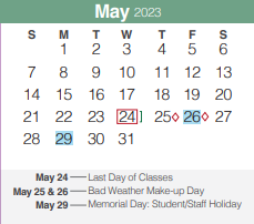 District School Academic Calendar for Spring Branch Middle for May 2023