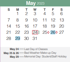 District School Academic Calendar for Church Hill Middle School for May 2023