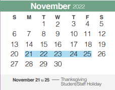 District School Academic Calendar for Arlon R Seay Intermediate for November 2022