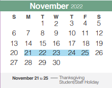 District School Academic Calendar for Mountain Valley Middle School for November 2022