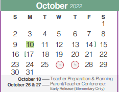 District School Academic Calendar for Memorial High School for October 2022