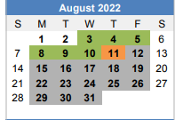 District School Academic Calendar for Lakeview Academy for August 2022