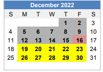 District School Academic Calendar for Elm Mott Center for December 2022