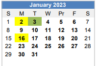 District School Academic Calendar for Elm Mott Center for January 2023