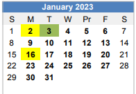 District School Academic Calendar for Connally Primary School for January 2023