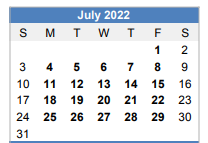 District School Academic Calendar for Elm Mott Center for July 2022
