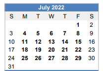 District School Academic Calendar for Challenge Academy for July 2022