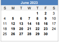 District School Academic Calendar for Connally Primary School for June 2023
