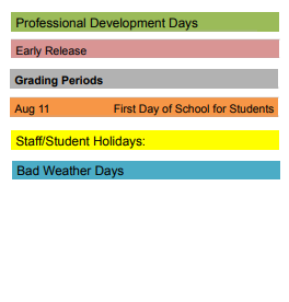 District School Academic Calendar Legend for Connally Elementary School