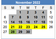 District School Academic Calendar for Elm Mott Center for November 2022