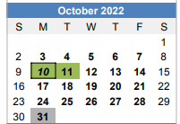 District School Academic Calendar for Connally Primary School for October 2022