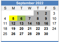 District School Academic Calendar for Lakeview Academy for September 2022