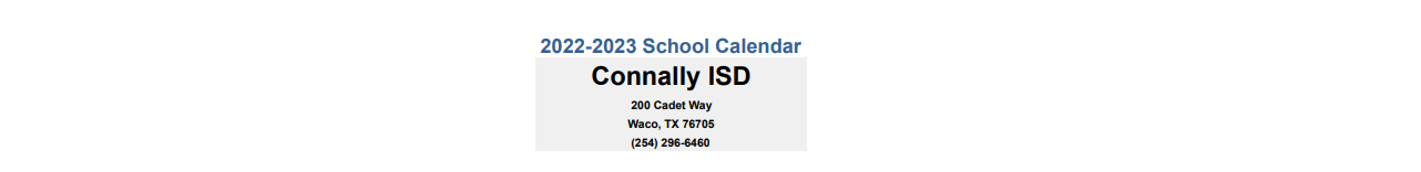 District School Academic Calendar for Connally Intermediate Center