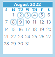 District School Academic Calendar for David Elementary for August 2022