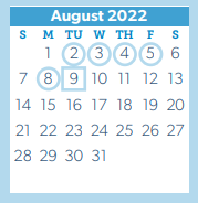 District School Academic Calendar for A D Ford El for August 2022