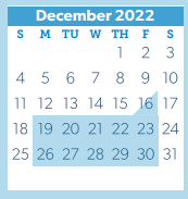 District School Academic Calendar for D A E P for December 2022