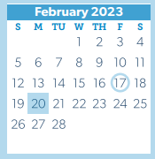 District School Academic Calendar for Washington Junior High for February 2023