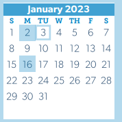 District School Academic Calendar for David Elementary for January 2023