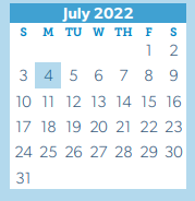 District School Academic Calendar for Anderson Elementary for July 2022