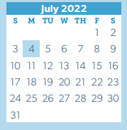 District School Academic Calendar for Sam Hailey Elementary for July 2022