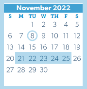 District School Academic Calendar for Sam Hailey Elementary for November 2022