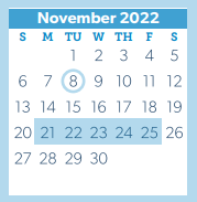 District School Academic Calendar for B B Rice Elementary for November 2022