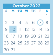 District School Academic Calendar for D A E P for October 2022