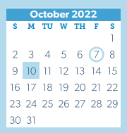 District School Academic Calendar for Sam Hailey Elementary for October 2022