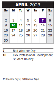 District School Academic Calendar for Denton Creek Elementary School for April 2023