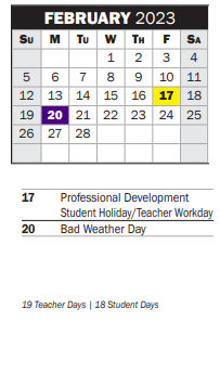 District School Academic Calendar for Valley Ranch Elementary School for February 2023