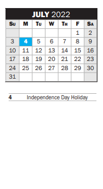 District School Academic Calendar for Mockingbird Elementary School for July 2022