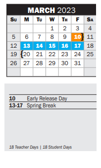 District School Academic Calendar for P A S S Learning Ctr for March 2023