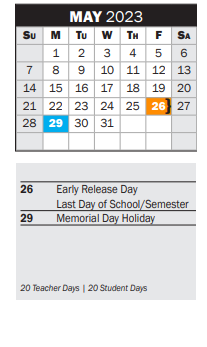 District School Academic Calendar for Mockingbird Elementary School for May 2023