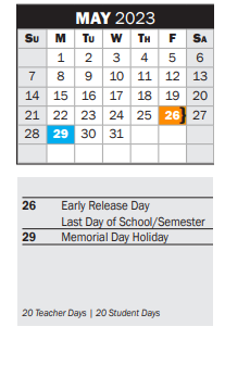 District School Academic Calendar for P A S S Learning Ctr for May 2023