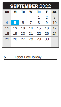 District School Academic Calendar for Denton Creek Elementary School for September 2022