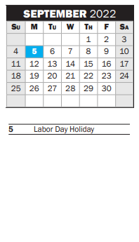 District School Academic Calendar for Lakeside Elementary School for September 2022