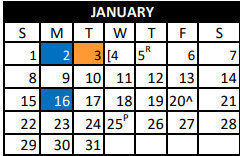 District School Academic Calendar for J L Williams Elementary for January 2023