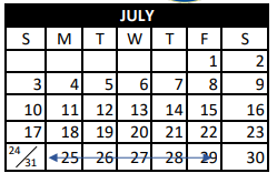 District School Academic Calendar for J L Williams Elementary for July 2022
