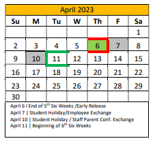 District School Academic Calendar for Crandall Middle School for April 2023