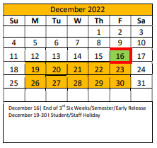District School Academic Calendar for Crandall Middle School for December 2022