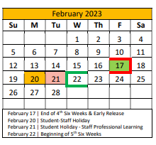 District School Academic Calendar for Crandall H S for February 2023