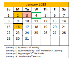 District School Academic Calendar for Crandall Middle School for January 2023