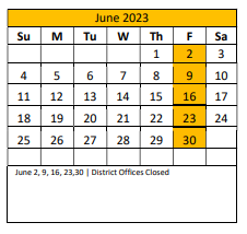 District School Academic Calendar for Crandall Alter Ctr for June 2023