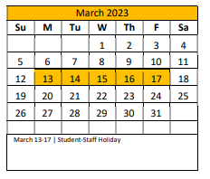 District School Academic Calendar for Crandall Alter Ctr for March 2023