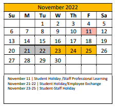 District School Academic Calendar for Crandall H S for November 2022
